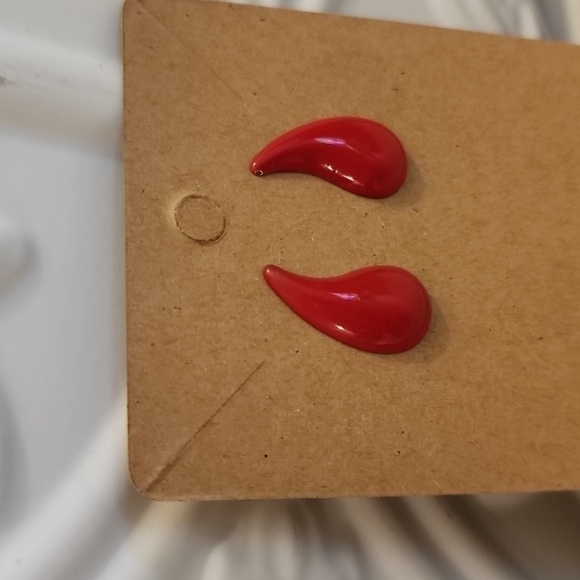 3 for $15-Red Teardrop Shaped Studded Earrings - Picture 3 of 4